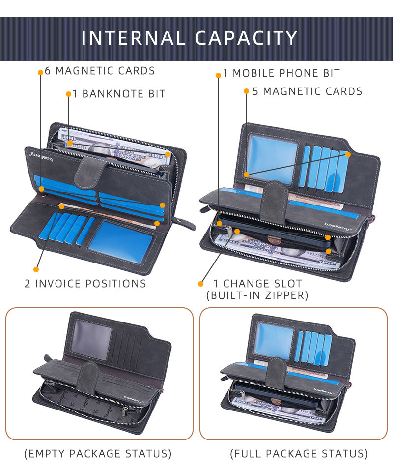 aellerry Men’s Long PU Leather Wallet｜Large Capacity Business Clutch｜Wrist Strap｜Multi-card Organizer｜Fast Shipping from Spain Warehouse