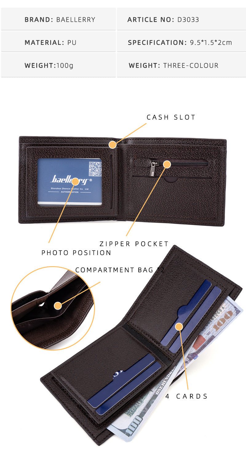 Baellerry Men’s Slim Bifold Wallet｜Minimalist PU Leather Card Holder｜Fast Shipping from Spain Warehouse