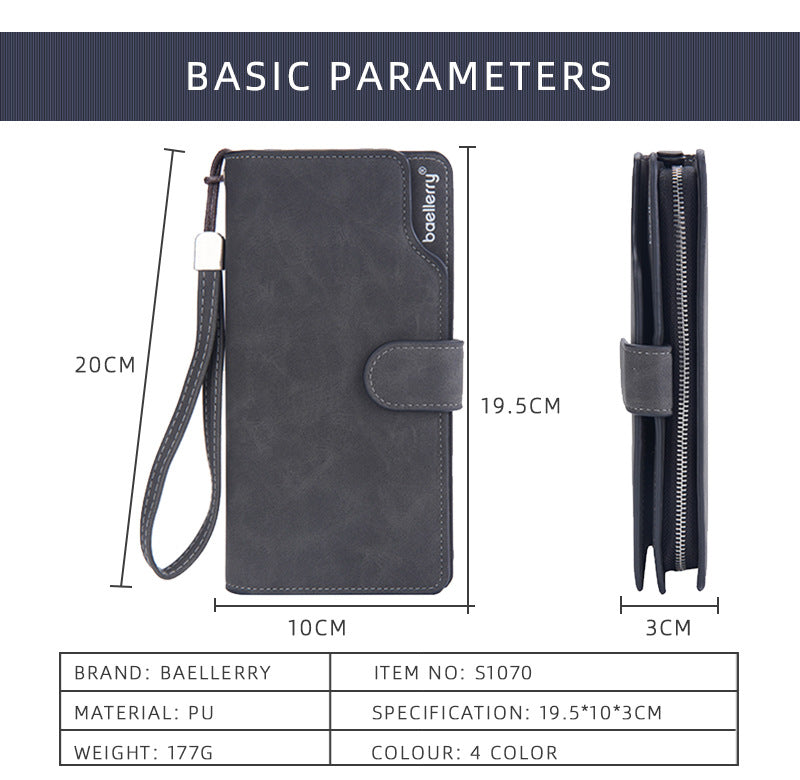 aellerry Men’s Long PU Leather Wallet｜Large Capacity Business Clutch｜Wrist Strap｜Multi-card Organizer｜Fast Shipping from Spain Warehouse