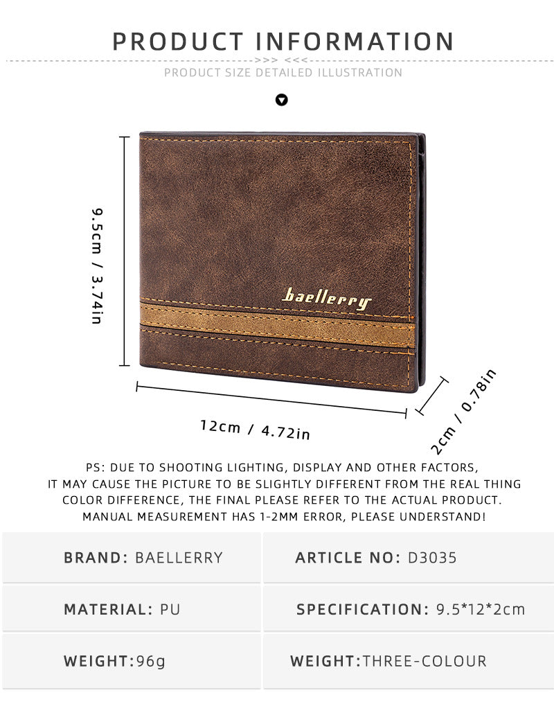 Baellerry Men’s Retro Short Wallet | Stripe Accent Design | Multi-Card Capacity | Ships from Spain (Fast & Free Delivery)