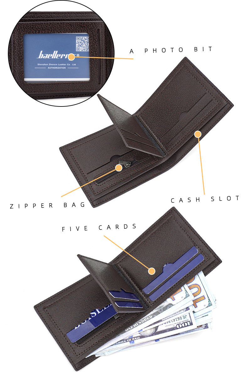 Baellerry Men’s Retro Short Wallet | Stripe Accent Design | Multi-Card Capacity | Ships from Spain (Fast & Free Delivery)