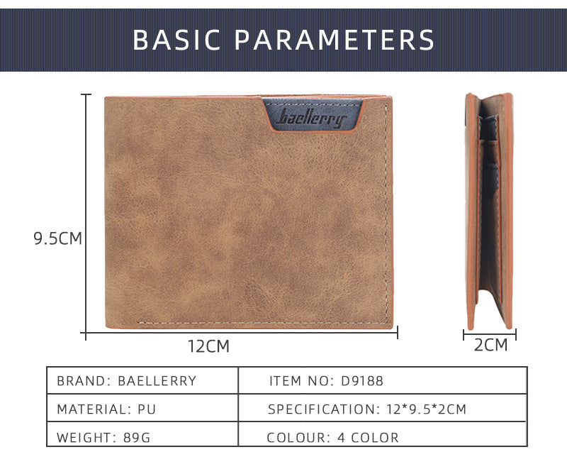 Baellerry Men’s Minimalist Short Wallet｜Soft Matte PU Leather｜Multi-card Capacity｜Fast Shipping from Spain Warehouse