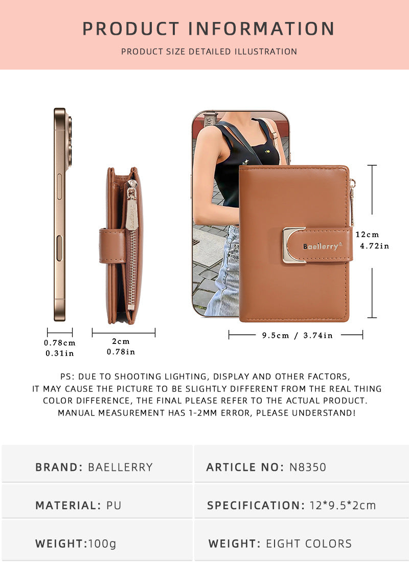 Baellerry Women’s Compact Short Wallet｜Elegant Macaron Colors｜Multi-Card PU Leather Wallet｜Shipped from Spain Warehouse