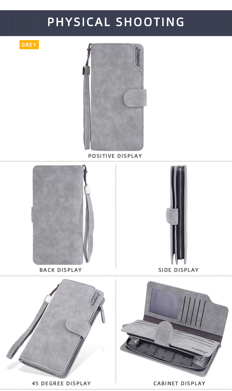 aellerry Men’s Long PU Leather Wallet｜Large Capacity Business Clutch｜Wrist Strap｜Multi-card Organizer｜Fast Shipping from Spain Warehouse