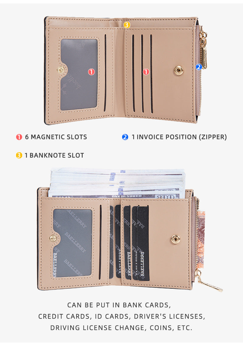 Baellerry Women’s Compact Wallet｜Multiple Card Slots & Zipper Coin Pocket｜Lightweight & Stylish｜Ships from Spain Warehouse