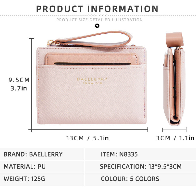 Baellerry Women’s Compact Wallet｜Multiple Card Slots & Zipper Coin Pocket｜Lightweight & Stylish｜Ships from Spain Warehouse