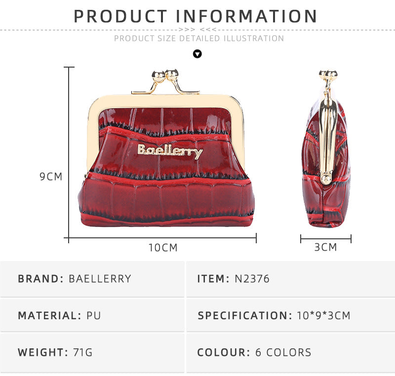 Baellerry Women’s Vintage Kiss-Lock Coin Purse｜Crocodile Pattern PU Leather｜Compact & Portable｜Fast Shipping from Spain Warehouse