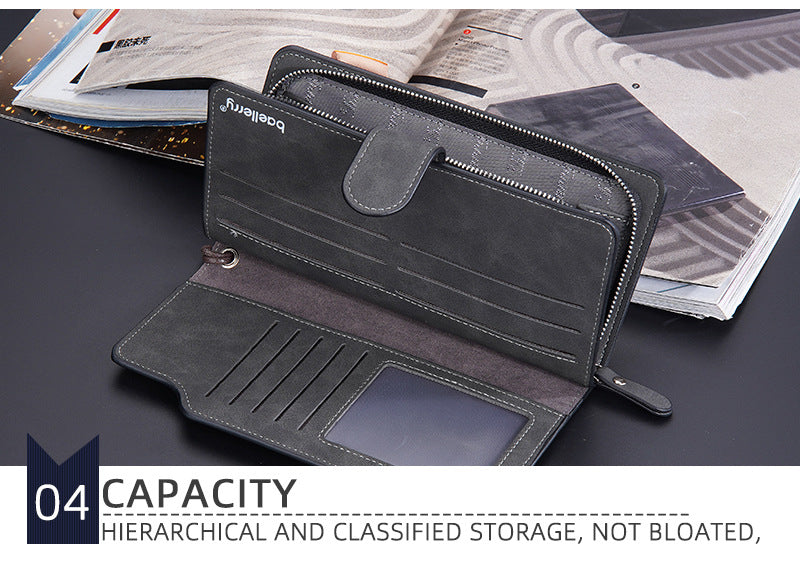 aellerry Men’s Long PU Leather Wallet｜Large Capacity Business Clutch｜Wrist Strap｜Multi-card Organizer｜Fast Shipping from Spain Warehouse