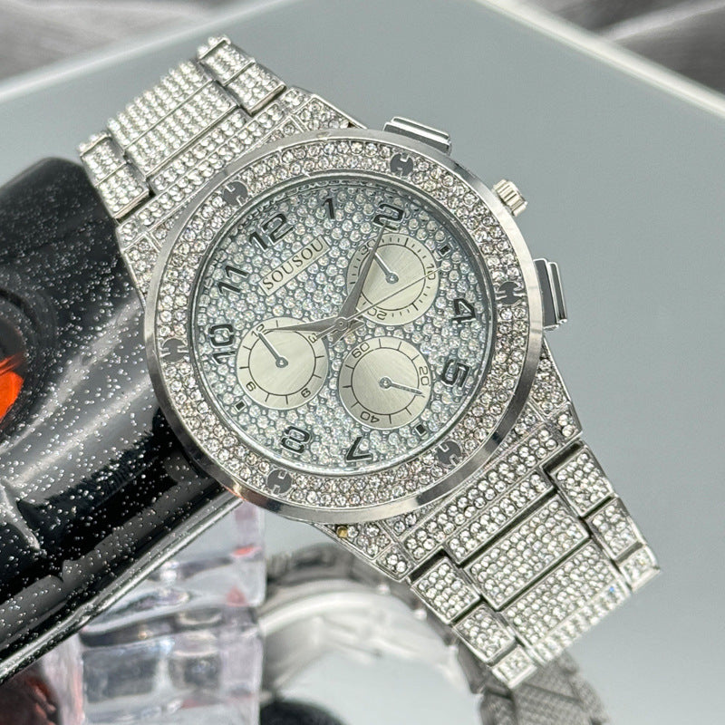 Gold Iced-Out Decorative Quartz Watch – 37mm Round Dial