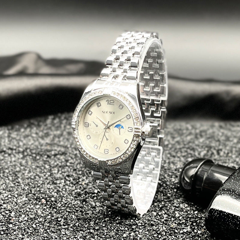 Luxury Gold Women’s Quartz Watch with Crystal Bezel – 36mm