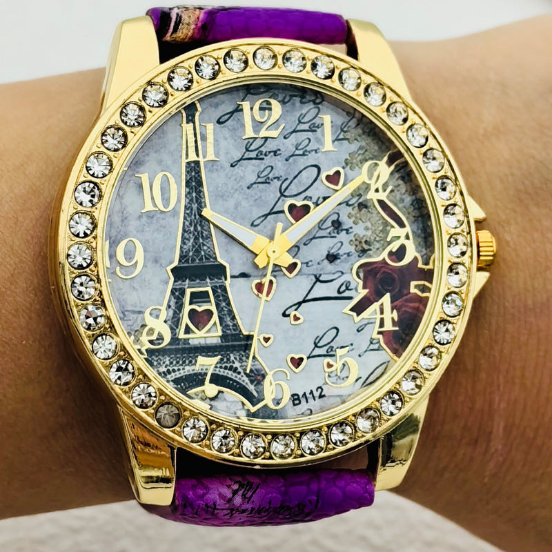 Paris Eiffel Tower Crystal Quartz Watch for Women – 43mm