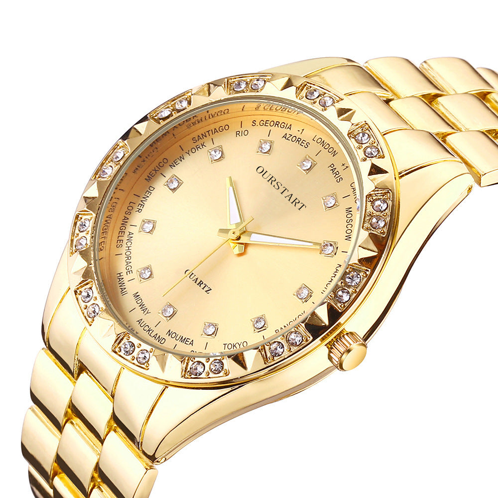 Gold Stainless Steel Diamond Dial Quartz Watch – Unisex