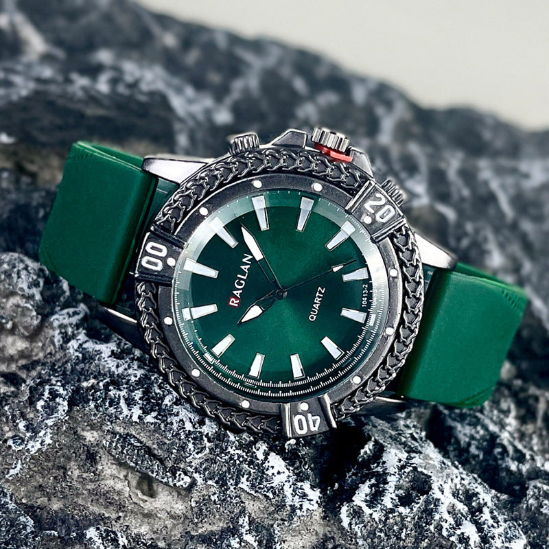 Green Sport Style Quartz Watch with Silicone Strap – 43mm Men’s Watch