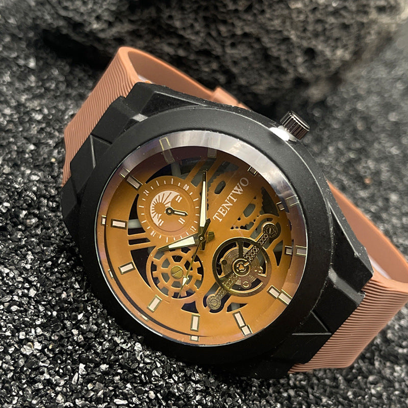 Men’s 46mm Silicone Quartz Watch – Casual Analog Wristwatch – Metal Case – Multi-Color