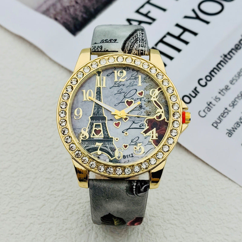 Paris Eiffel Tower Crystal Quartz Watch for Women – 43mm