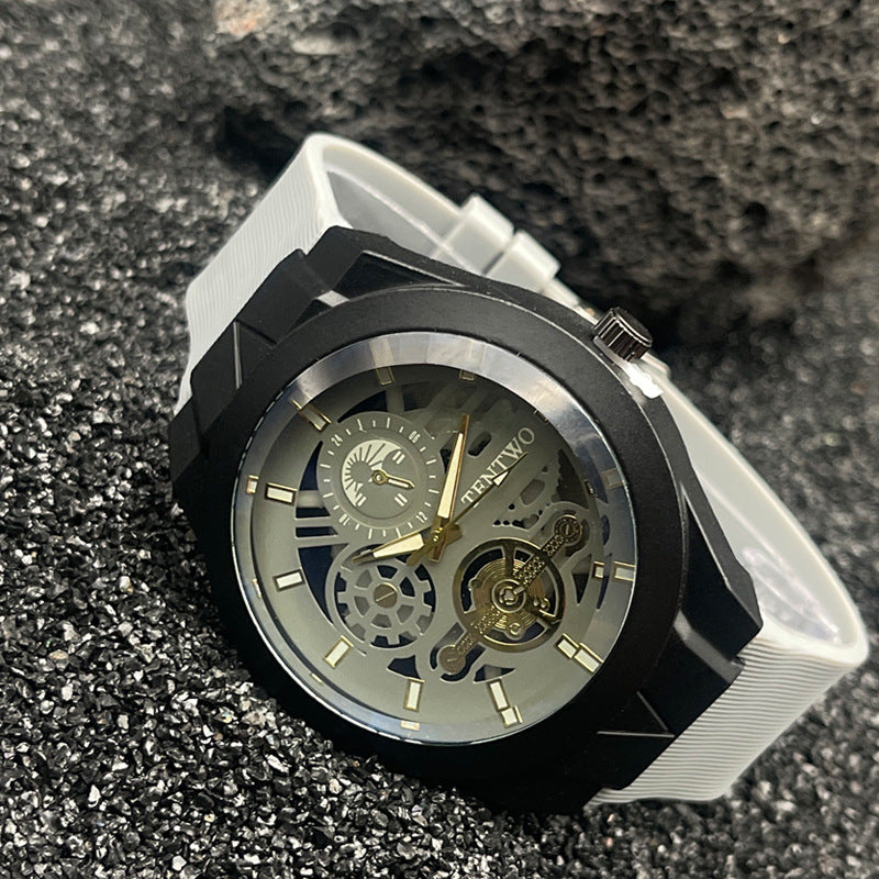 Men’s 46mm Silicone Quartz Watch – Casual Analog Wristwatch – Metal Case – Multi-Color