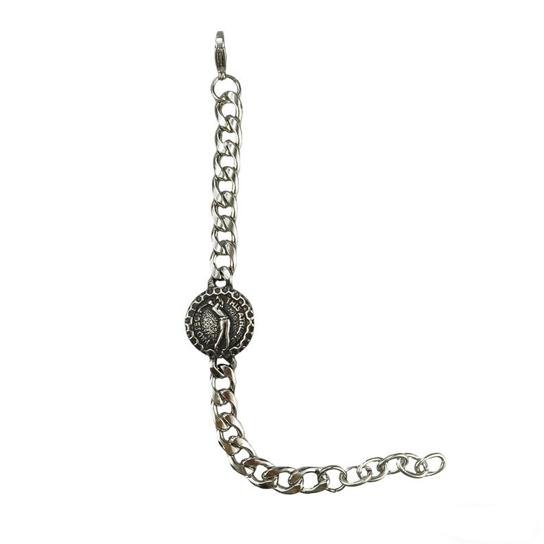 Hip-Hop Stainless Steel Retro Punk Skull Dragon Pattern Round Plate Sports Men's Bracelet Accessories Wholesale