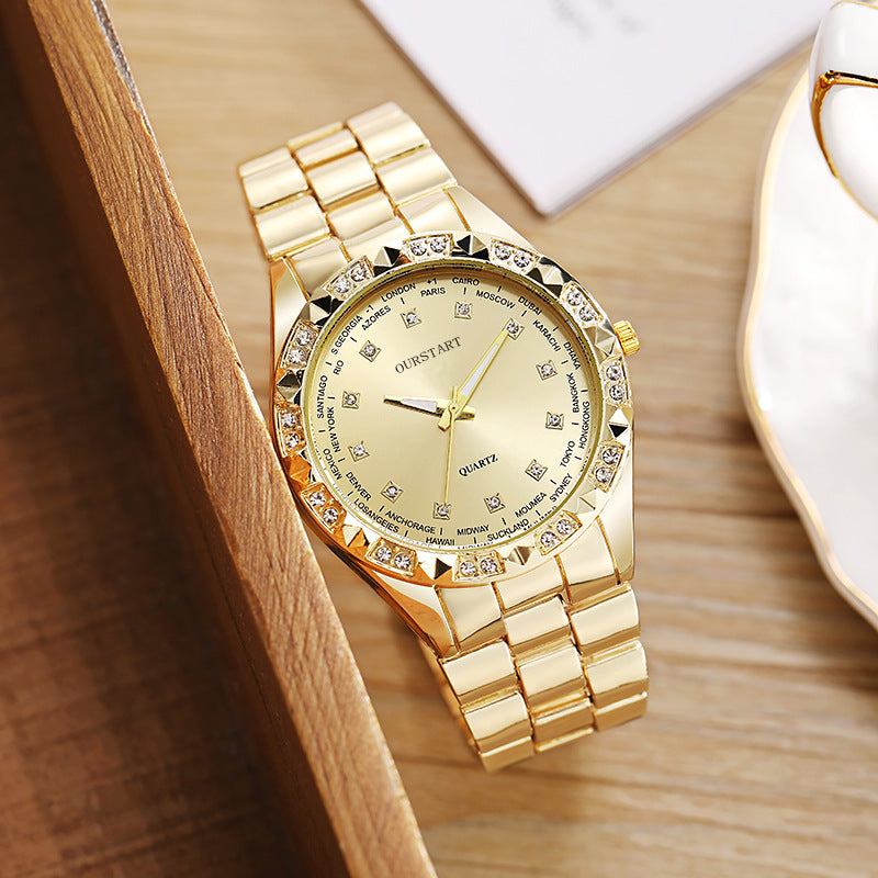 Gold Stainless Steel Diamond Dial Quartz Watch – Unisex