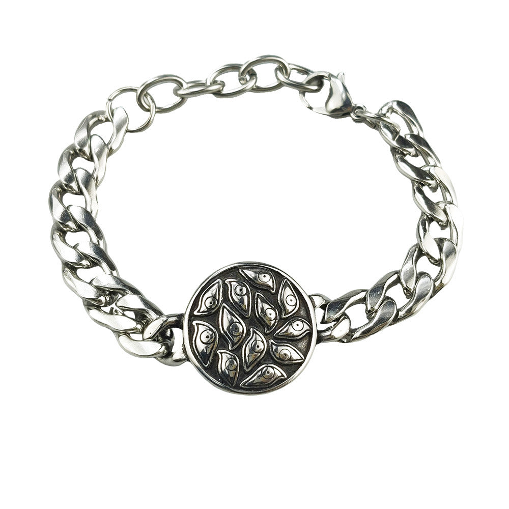 Hip-Hop Stainless Steel Retro Punk Skull Dragon Pattern Round Plate Sports Men's Bracelet Accessories Wholesale