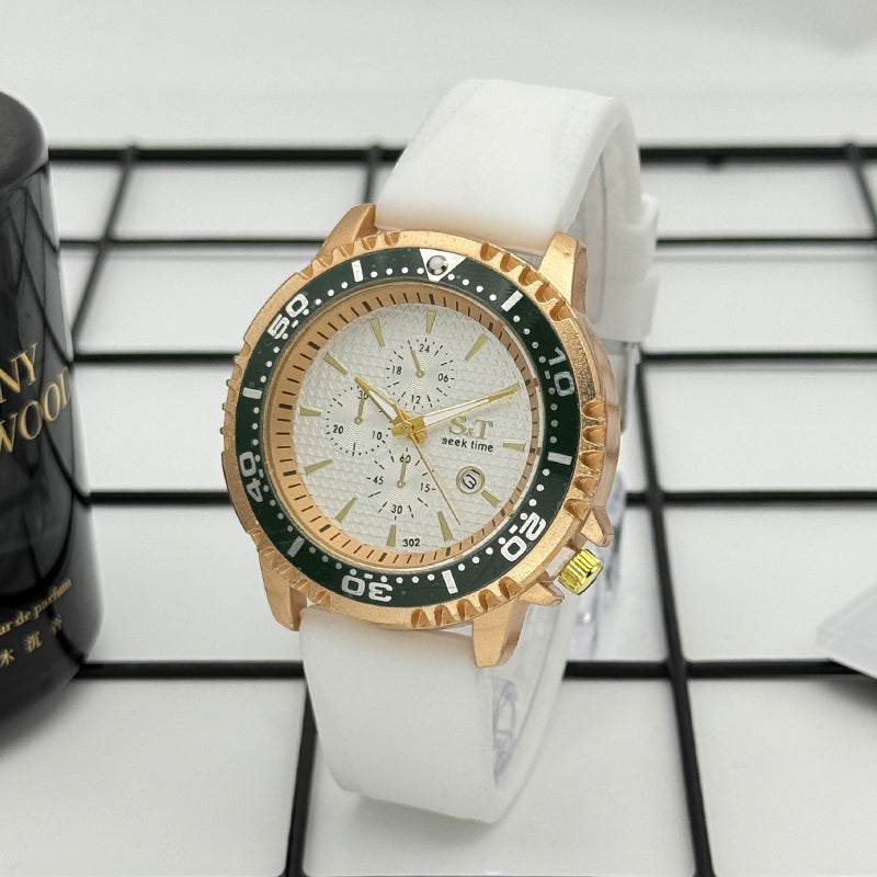 Sport Diver Style Quartz Watch with Silicone Strap – 46mm