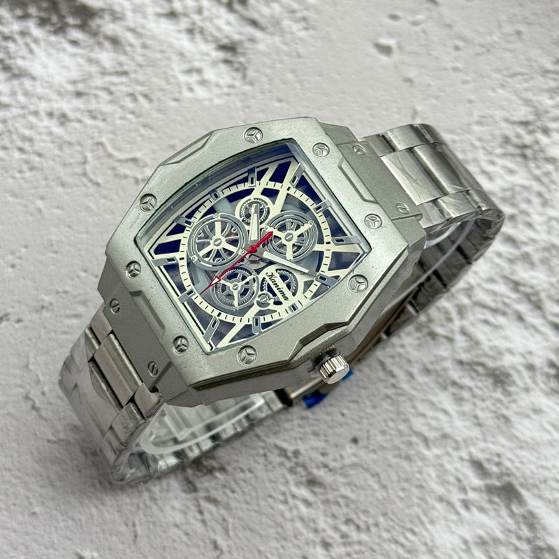 Men’s 46mm Fashion Quartz Watch – Alloy Case & Stainless Steel Band – Multi Dial Styles