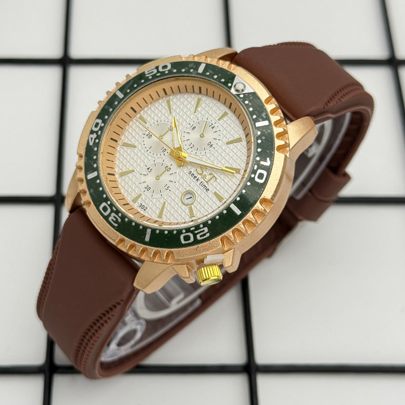 Sport Diver Style Quartz Watch with Silicone Strap – 46mm