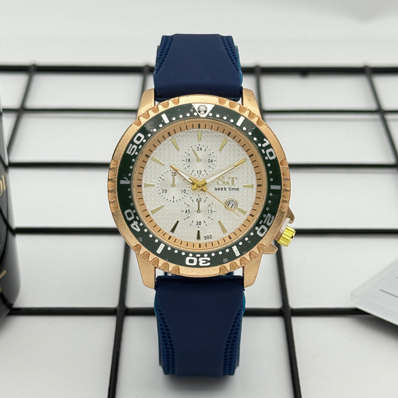 Sport Diver Style Quartz Watch with Silicone Strap – 46mm