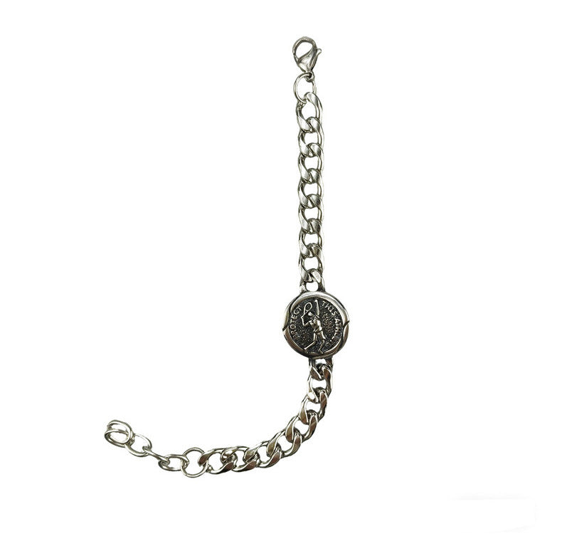 Hip-Hop Stainless Steel Retro Punk Skull Dragon Pattern Round Plate Sports Men's Bracelet Accessories Wholesale