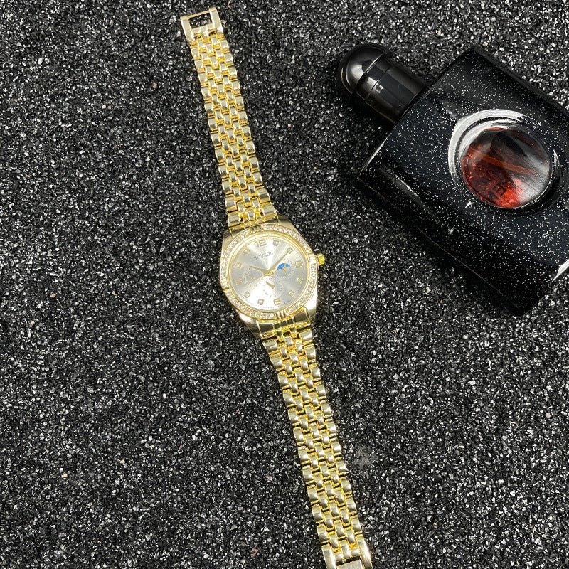 Luxury Gold Women’s Quartz Watch with Crystal Bezel – 36mm