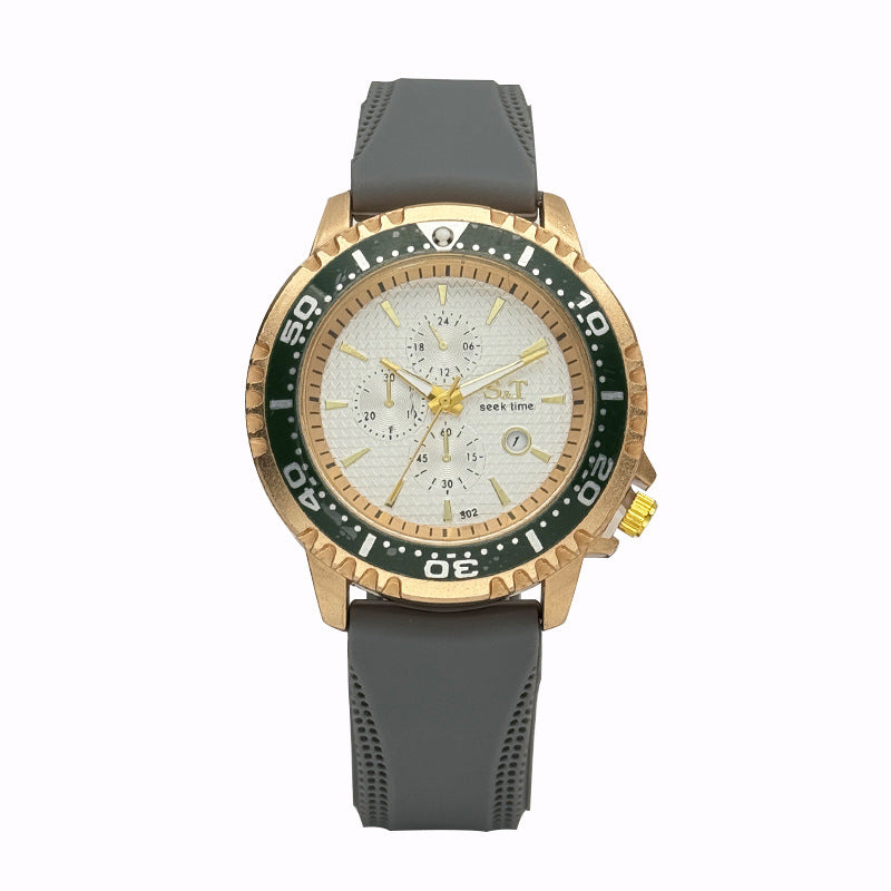 Sport Diver Style Quartz Watch with Silicone Strap – 46mm