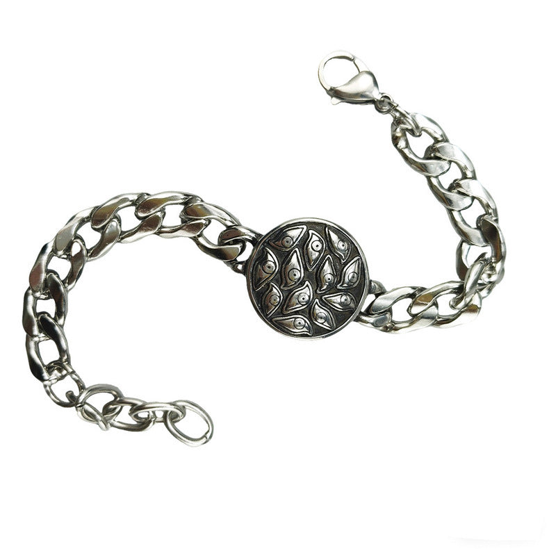 Hip-Hop Stainless Steel Retro Punk Skull Dragon Pattern Round Plate Sports Men's Bracelet Accessories Wholesale