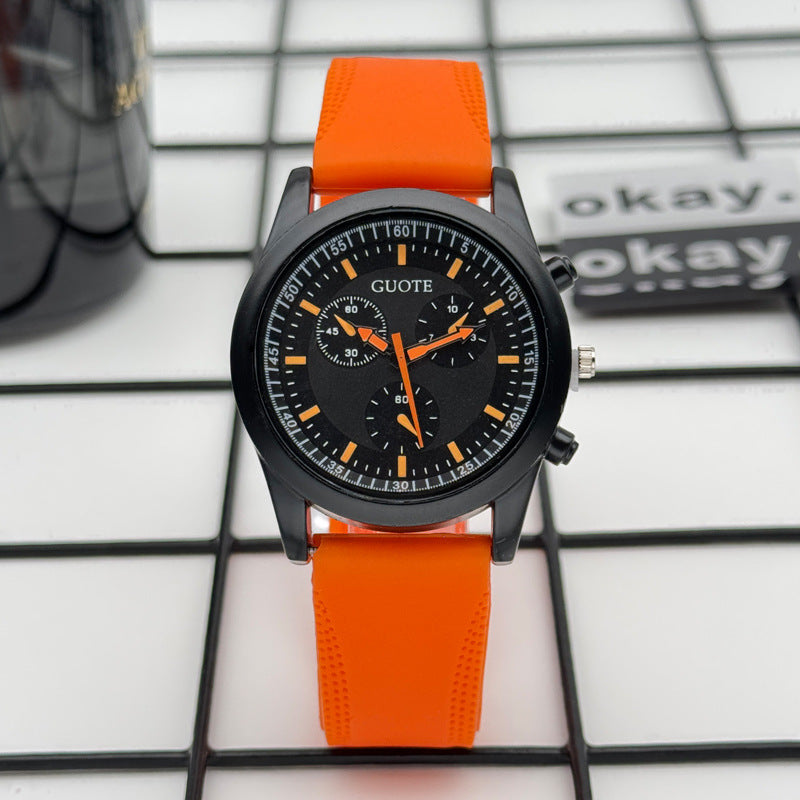 Sport Style Black & Yellow Quartz Watch with Silicone Strap – 42mm