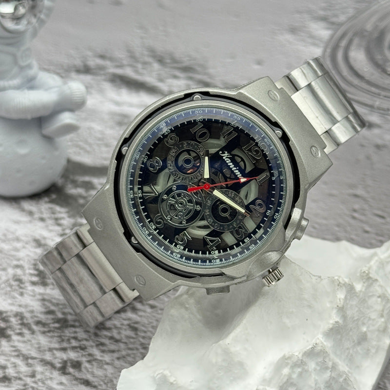 Men’s 46mm Fashion Quartz Watch – Alloy Case & Stainless Steel Band – Multi Dial Styles