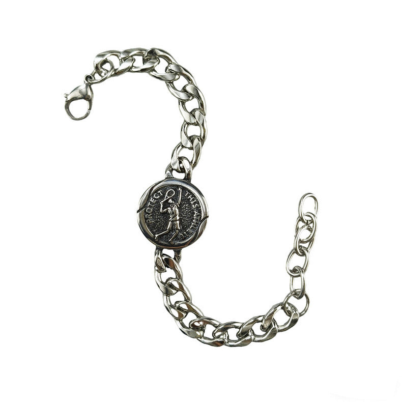 Hip-Hop Stainless Steel Retro Punk Skull Dragon Pattern Round Plate Sports Men's Bracelet Accessories Wholesale