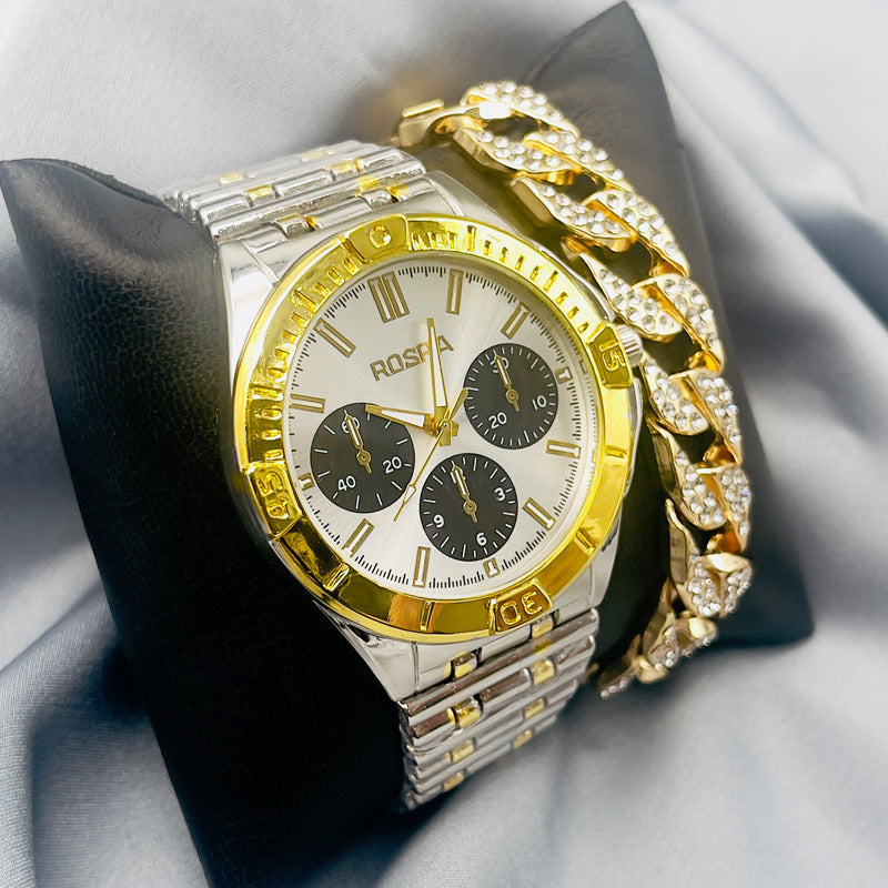 Luxury Gold Stainless Steel Quartz Watch – 45mm Men’s Watch