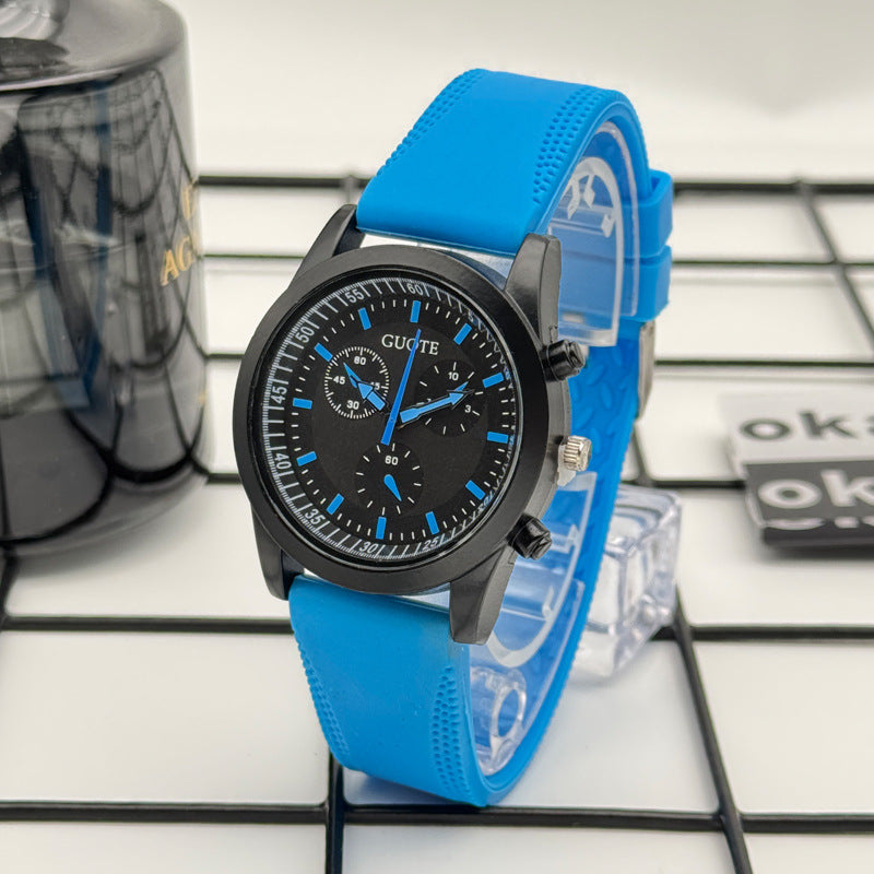 Sport Style Black & Yellow Quartz Watch with Silicone Strap – 42mm