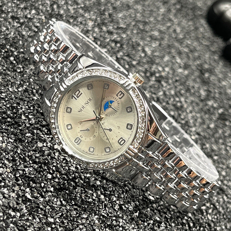 Luxury Gold Women’s Quartz Watch with Crystal Bezel – 36mm