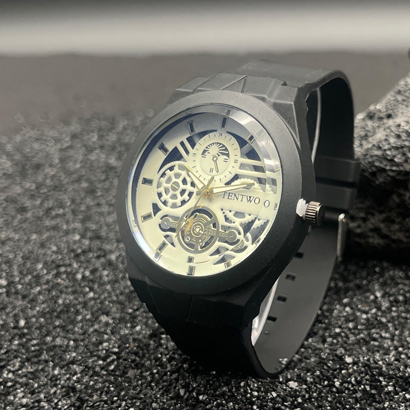 Men’s 46mm Silicone Quartz Watch – Casual Analog Wristwatch – Metal Case – Multi-Color