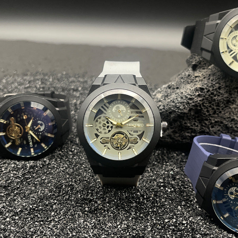 Men’s 46mm Silicone Quartz Watch – Casual Analog Wristwatch – Metal Case – Multi-Color