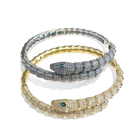 Domineering Imitation Snake Scale Snake Shape Bracelet European and American Personality Green Eye Snake Bracelet Retro Fashion Cross-Border Punk Jewelry