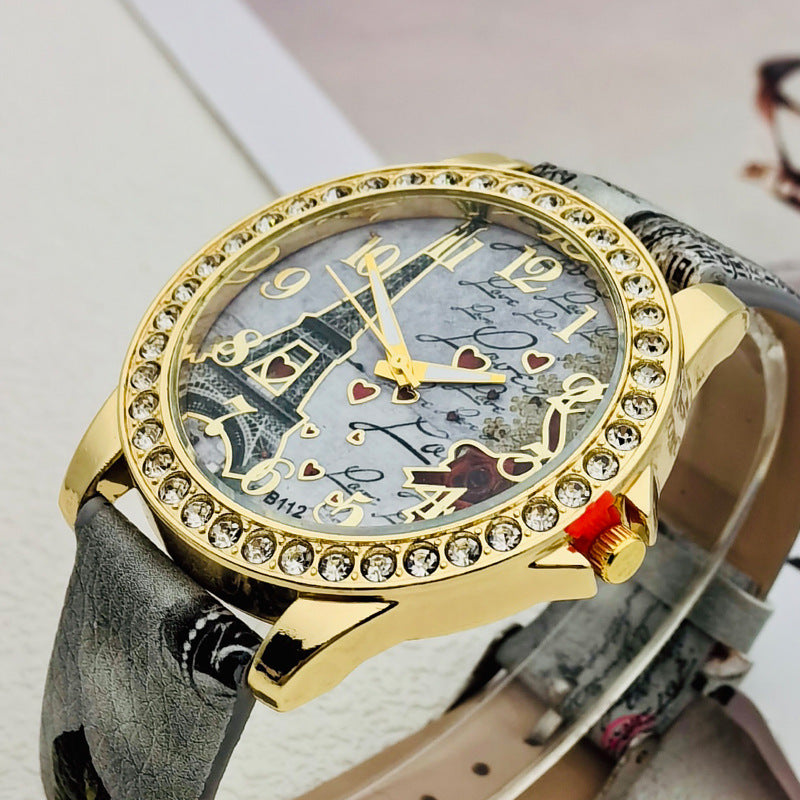 Paris Eiffel Tower Crystal Quartz Watch for Women – 43mm
