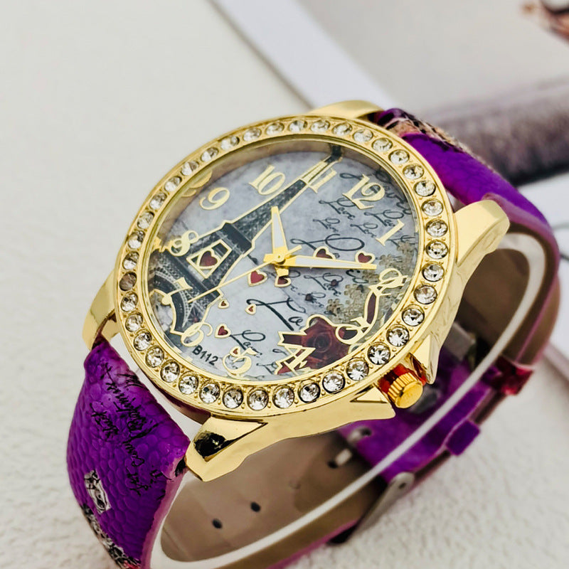 Paris Eiffel Tower Crystal Quartz Watch for Women – 43mm