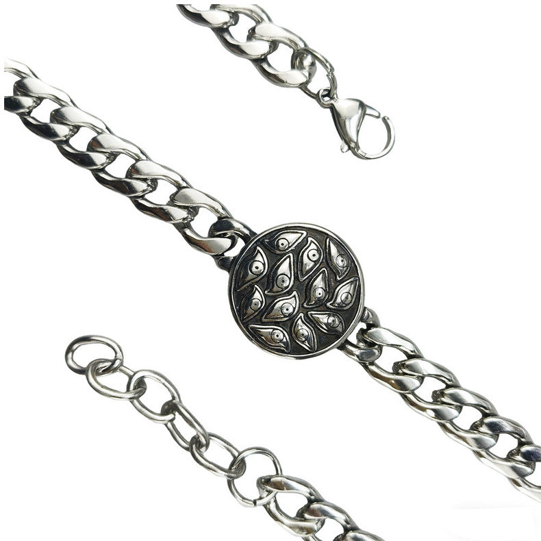 Hip-Hop Stainless Steel Retro Punk Skull Dragon Pattern Round Plate Sports Men's Bracelet Accessories Wholesale