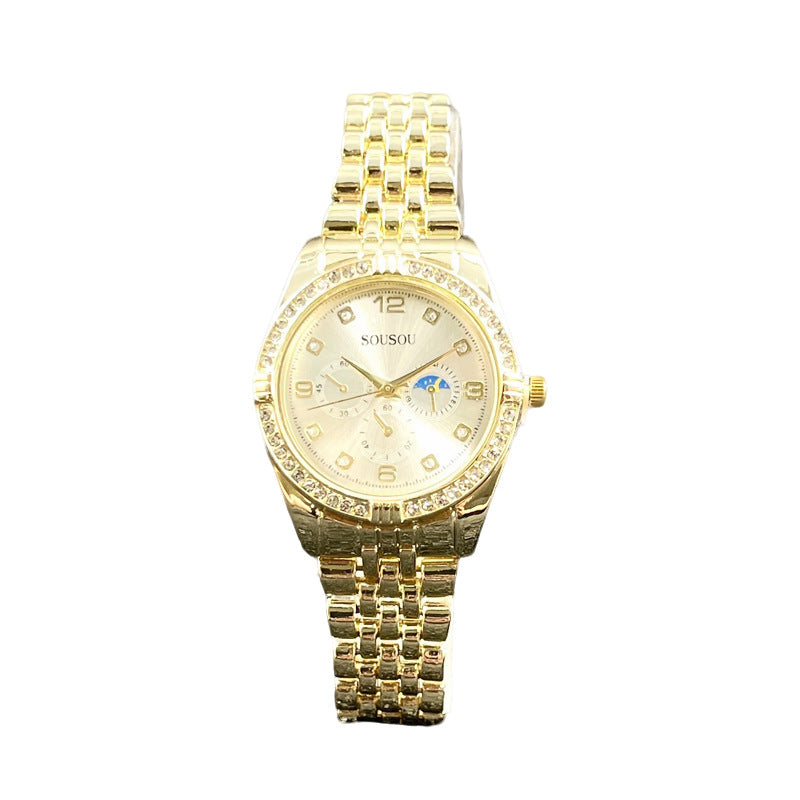 Luxury Gold Women’s Quartz Watch with Crystal Bezel – 36mm