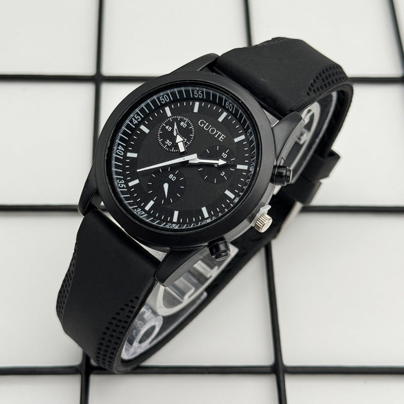 Sport Style Black & Yellow Quartz Watch with Silicone Strap – 42mm