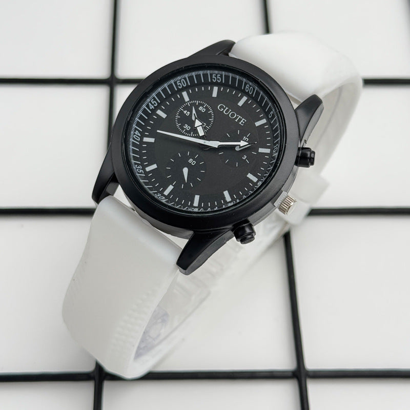 Sport Style Black & Yellow Quartz Watch with Silicone Strap – 42mm