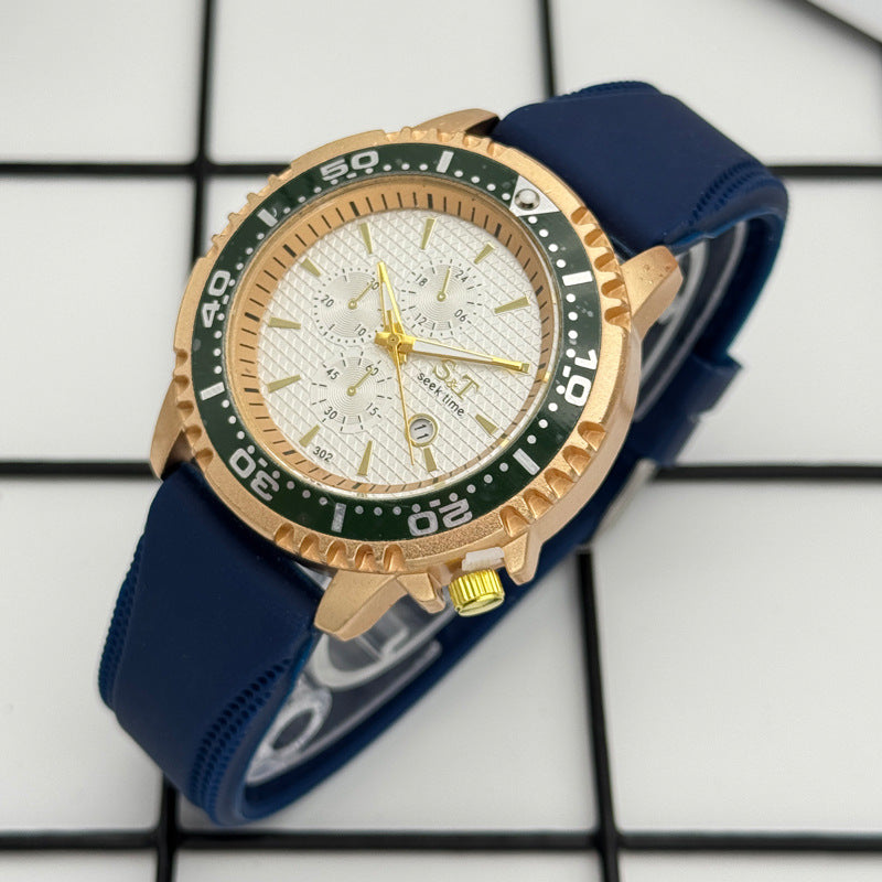 Sport Diver Style Quartz Watch with Silicone Strap – 46mm