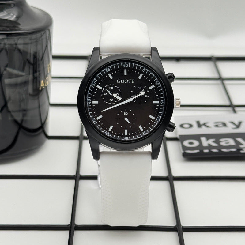 Sport Style Black & Yellow Quartz Watch with Silicone Strap – 42mm