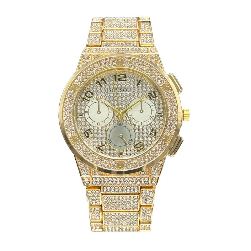 Gold Iced-Out Decorative Quartz Watch – 37mm Round Dial