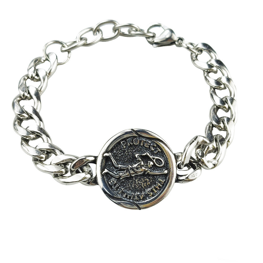 Hip-Hop Stainless Steel Retro Punk Skull Dragon Pattern Round Plate Sports Men's Bracelet Accessories Wholesale